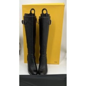 Fendi Black Pebbled Leather Wedge Tall Boot w/ Exposed Seam + Inner Zip sz 38